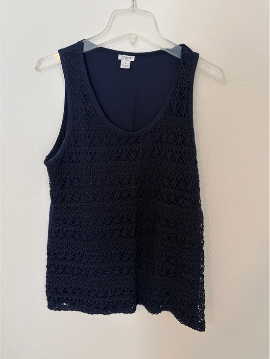 J. Crew Tops - J.Crew Navy Blue Crochet Sleeveless Tank Top, Size Medium